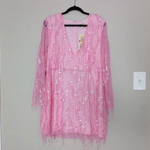 Southern Fried Chics Sequin Mesh Long Sleeve Dress